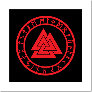 Valknut II /// Rune Circle Red Posters and Art